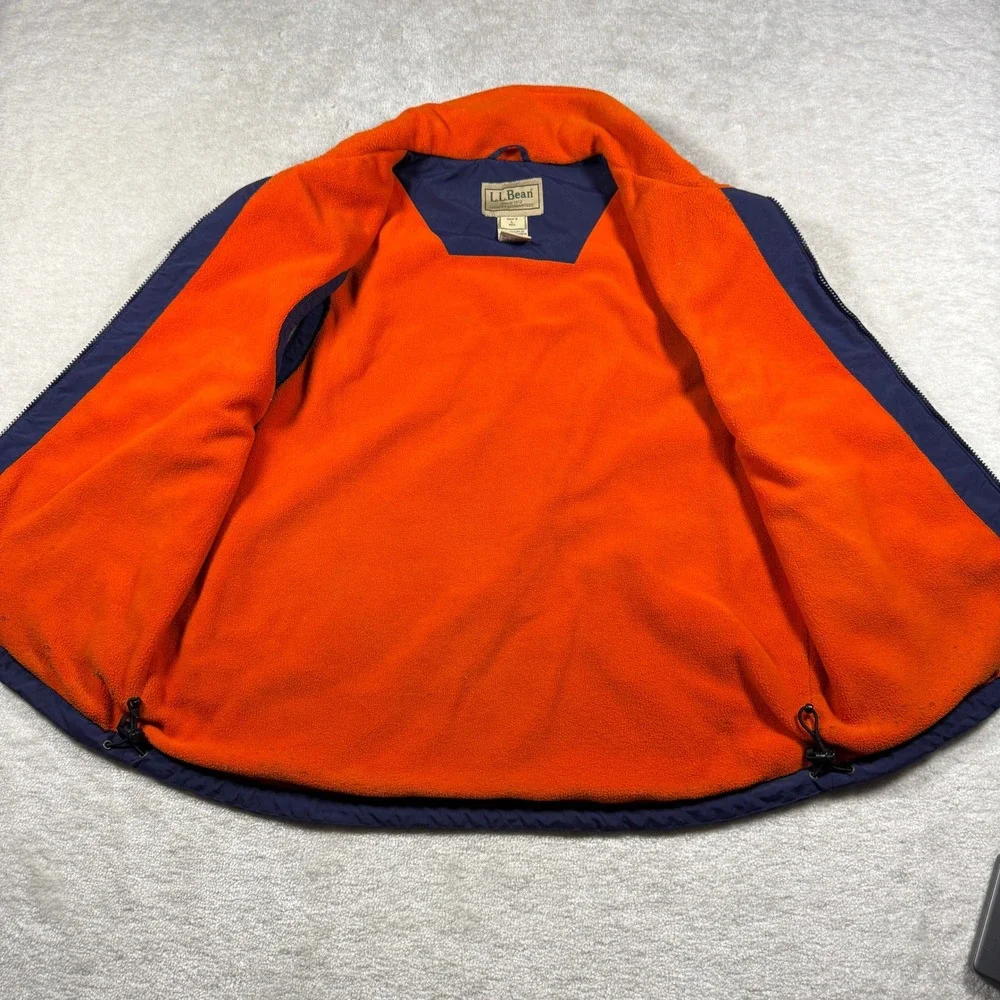 LL Bean Vest Mens L Blue Warm-Up Fleece Lined Nylon Full Zip Outdoor 0WY07